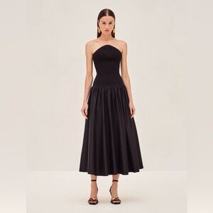 Alexis Strapless Black Midi Dress with Full Skirt